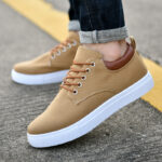 Men’s Khaki Heavy Canvas Casual Shoes | Breathable Woven Upper, Leather Padded Collar, Rear Pull Tab Design, Anti-slip Thick Rubber Sole for Daily Urban Walking