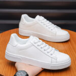 Men’s Lychee Grain Leather Casual Sneakers | Water Wipeable Upper, Padded Anti-blister Collar, Dual-texture Non-slip White Rubber Sole, Business Casual Daily Walking Shoes - 图片 2