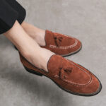 Vintage Suede Tassel Loafers | Slip-on No-lace Design, Contrast Stitch Detail, Wear-resistant Leather Outsole, Classic Formal & Casual Dress Shoes for Men - 图片 3