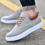 Men’s Khaki Heavy Canvas Casual Shoes | Breathable Woven Upper, Leather Padded Collar, Rear Pull Tab Design, Anti-slip Thick Rubber Sole for Daily Urban Walking - 图片 2