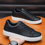 Men’s Lychee Grain Leather Casual Sneakers | Water Wipeable Upper, Padded Anti-blister Collar, Dual-texture Non-slip White Rubber Sole, Business Casual Daily Walking Shoes - 图片 4