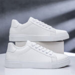 Men’s Lychee Grain Leather Casual Sneakers | Water Wipeable Upper, Padded Anti-blister Collar, Dual-texture Non-slip White Rubber Sole, Business Casual Daily Walking Shoes - 图片 5