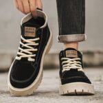 Vintage Suede High Top Work Boots | Knitted Sock Collar, Contrast Stitching Design, Chunky Anti-slip Platform Sole, Retro Streetwear Ankle Boots for Fall & Winter Daily Wear - 图片 6